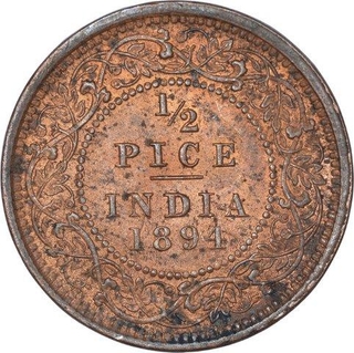 Copper Half Pice Coin of Victoria Empress of Calcutta Mint of 1894. 