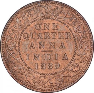 Copper One Quarter Anna Coin of Victoria Empress of Bombay Mint of 1889.