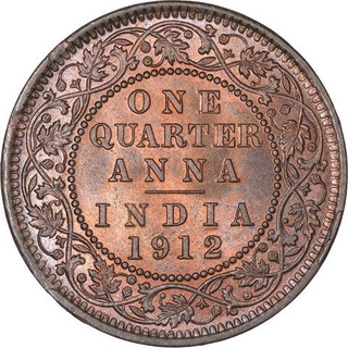 Copper One Quarter Anna Coin of King George V of Calcutta Mint of 1912. 