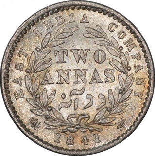 Silver Two Annas Coin of Victoria Queen of Calcutta Mint of 1841.  