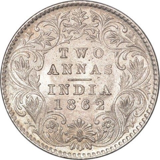 Silver Two Annas Coin of Victoria Queen of Calcutta Mint of 1862. 