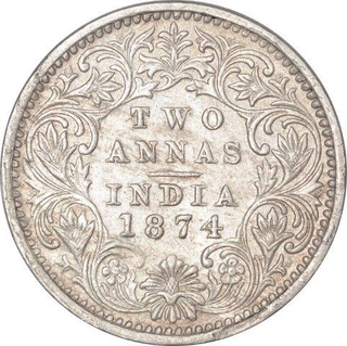 Silver Two Annas Coin of Victoria Queen of Bombay Mint of 1874. 