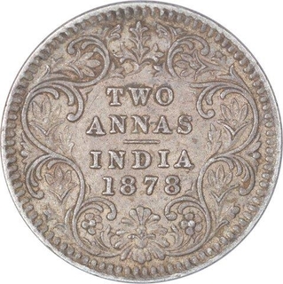 Silver Two Annas Coin of Victoria Empress of Calcutta Mint of 1878.  