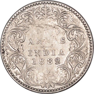 Silver Two Annas Coin of Victoria Empress of Bombay Mint of 1882.