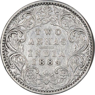 Silver Two Annas Coin of Victoria Empress of Bombay Mint of 1884. 