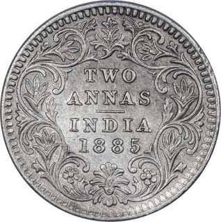 Silver Two Annas Coin of Victoria Empress of Calcutta Mint of 1885.