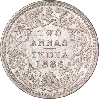 Silver Two Annas Coin of Victoria Empress of Calcutta Mint of 1886. 