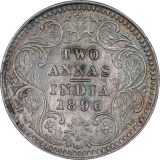 Silver Two Annas Coin of Victoria Empress of Calcutta Mint of  1896. 