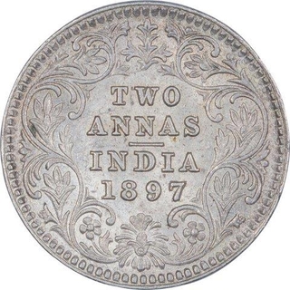 Silver Two Annas Coin of Victoria Empress of Calcutta Mint of 1897. 