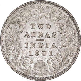 Silver Two Annas Coin of Victoria Empress of Calcutta Mint of 1901.