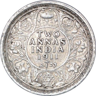 Silver Two Annas Coin of King George V of Calcutta Mint of 1911. 