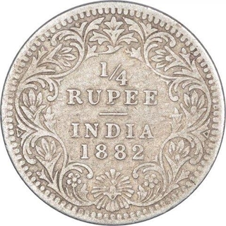 Rare Silver Quarter Rupee Coin of Victoria Empress of Calcutta Mint of 1882.