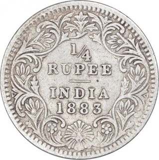 Rare Silver Quarter Rupee Coin of Victoria Empress of Calcutta Mint of 1883.