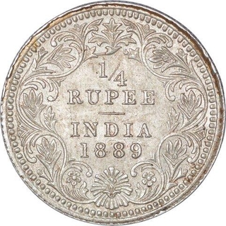 Silver Quarter Rupee Coin of Victoria Empress of Calcutta Mint of 1889.  