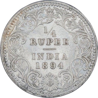 Silver Quarter Rupee Coin of Victoria Empress of Calcutta Mint of 1894. 