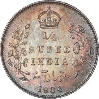 Silver Quarter Rupee Coin of King Edward VII of Calcutta Mint of 1904.