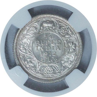 Silver Quarter Rupee Coin of King George V of Bombay Mint of 1912.