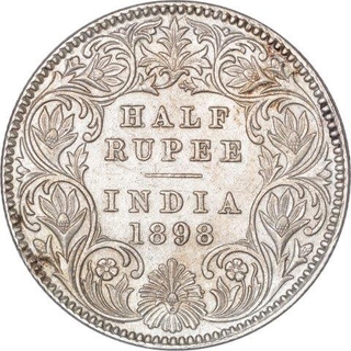 Silver Half Rupee Coin of Victoria Empress of Calcutta Mint of 1898.