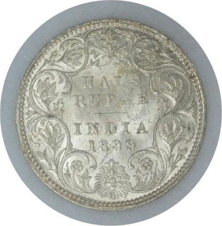 Silver Half Rupee Coin of Victoria Empress of Bombay Mint of 1899.