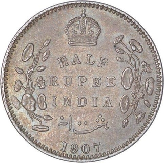 Silver Half Rupee Coin of  King Edward VII of Calcutta Mint of 1907.