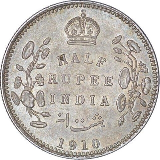 Silver Half Rupee Coin of King Edward VII of Calcutta Mint of 1910.