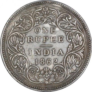 Rare Silver One Rupee Coin of Victoria Queen of Bombay Mint of 1862.