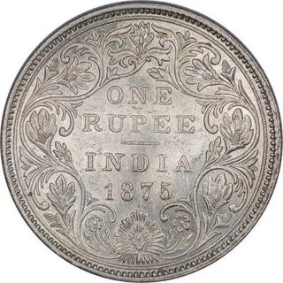 Silver One Rupee Coin of Victoria Queen of Bombay Mint of 1875. 