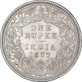 Silver One Rupee Coin of Victoria Empress of Calcutta Mint of 1877.  