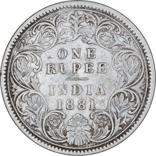 Silver One Rupee Coin of Victoria Empress of Calcutta Mint of 1881.