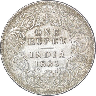 Silver One Rupee Coin of Victoria Empress of Calcutta Mint of 1885. 