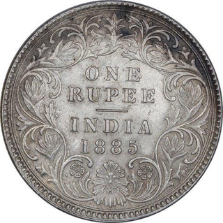 Silver One Rupee Coin of Victoria Empress of Calcutta Mint of 1885. 