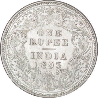 Silver One Rupee Coin of Victoria Empress of Calcutta Mint of 1893.