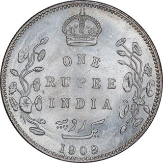 Silver One Rupee Coin of King Edward VII of Bombay Mint of 1909.