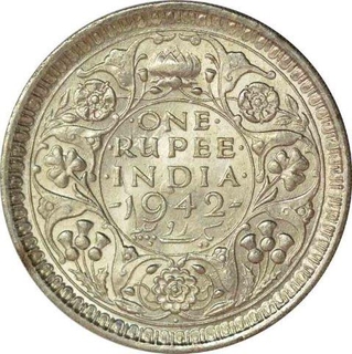 Silver One Rupee Coin of King George VI of Bombay Mint of 1942.