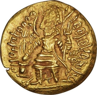 Very Rare Gold Dinar Coin of Kushan Dynasty of Vasudeva I of OESHO Type.