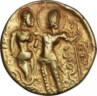 Very Rare Gold Dinar Coin of Gupta Dynasty of Samudragupta of King and Queen Type.