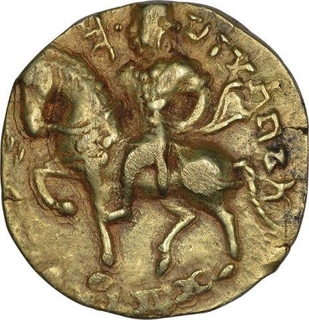 Very Rare Gold Dinar Coin of Gupta Dynasty of Chandragupta II of Horseman Type.