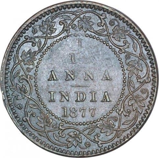 Copper One Twelfth Anna Coin of Victoria Empress of Calcutta Mint of 1877.