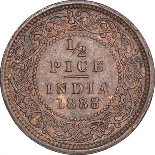 Copper Half Pice Coin of Victoria Empress of Calcutta Mint of 1888.