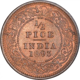 Copper Half Pice Coin of Victoria Empress of Calcutta Mint of 1893.