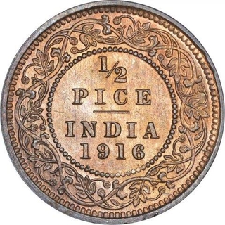 Bronze Half Pice Coin of King George V of Calcutta Mint of 1916.