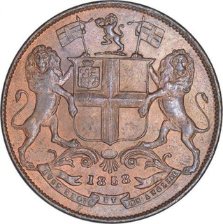 Copper One Quarter Anna Coin of East India Company of Birmingham Mint of 1858. 