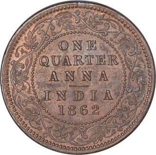 Copper One Quarter Anna Coin of Victoria Queen of Calcutta Mint of 1862. 