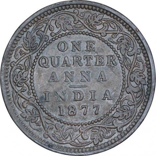 Copper One Quarter Anna Coin of Victoria Empress of Bombay Mint of 1877.