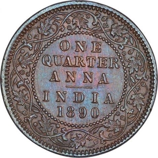 Copper One Quarter Anna Coin of Victoria Empress of Calcutta Mint of 1890.