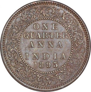 Copper One Quarter Anna Coin of Victoria Empress of Calcutta Mint of 1895.