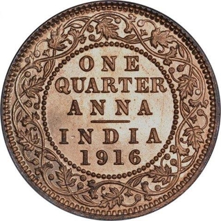 Copper One Quarter Anna Coin of King George V of Calcutta Mint of 1916.