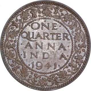 Bronze One Quarter Anna Coin of King George VI of Bombay Mint of 1941.