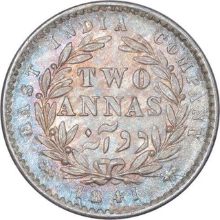 Silver Two Annas Coin of Victoria Queen of Calcutta Mint of 1841.  