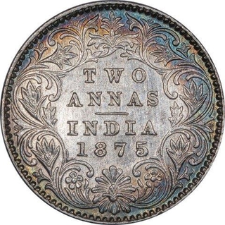 Silver Two Annas Coin of Victoria Queen of Calcutta Mint of 1875.  